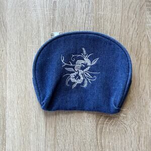 NWOT Vintage Y2K Denim Coin Purse with Floral Accent